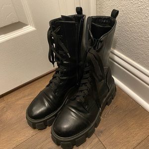 Asos black combat boots faux leather